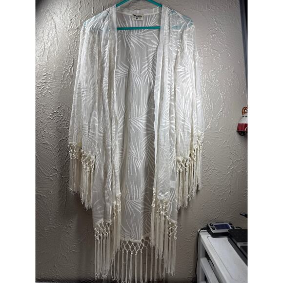 Show Me Your Mumu Metzler Kimono Boho Cream Fringe Satin Lightweight Large‎ - Picture 1 of 5